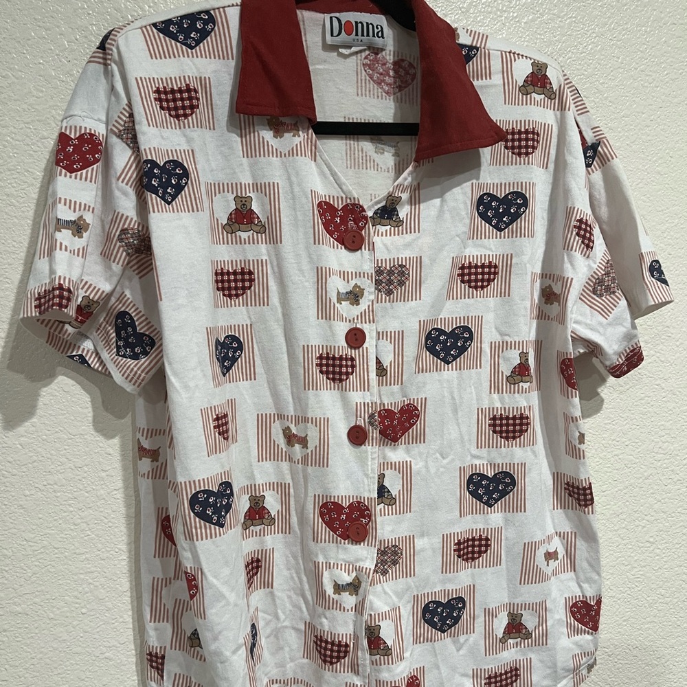 Vintage DONNA‎ USA teddy bear & hearts blouse
